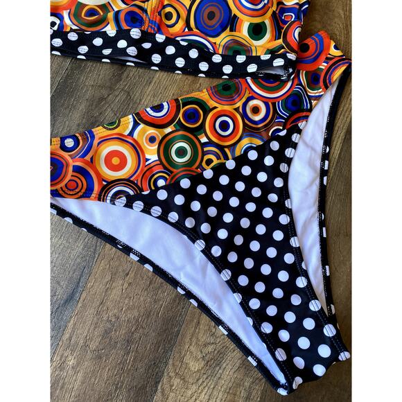 2 Piece Mixed Print Halter Top High Cut Bikini - Picture 4 of 6